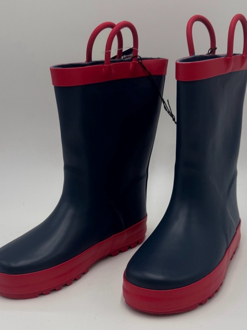 Kids Navy and Red Rain Boots with Pull Handles Size 11